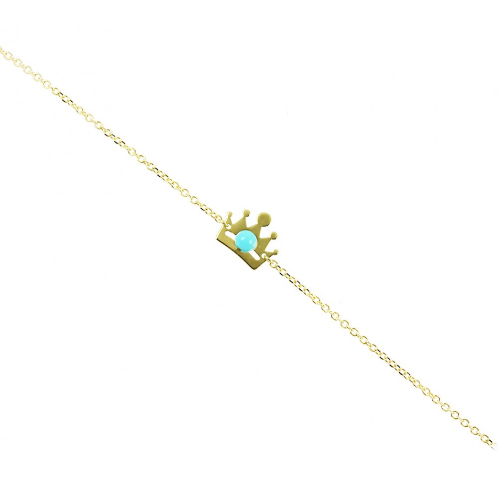 Παιδικό Βραχιόλι Κορώνα Κίτρινος χρυσός K14, με τιρκουάζ Κωδικός 004729