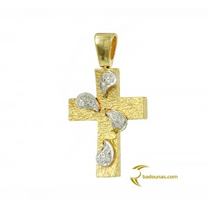 Γυναικείος σταυρός Κίτρινος και λευκός χρυσός K14 με ημιπολύτιμες πέτρες Aneli collection Κωδικός 002730