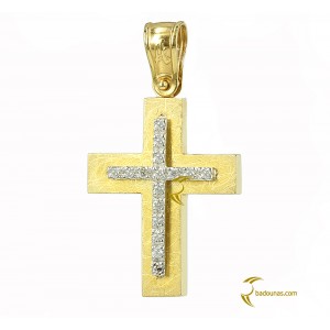 Γυναικείος σταυρός Κίτρινος και λευκός χρυσός K14 με ημιπολύτιμες πέτρες Aneli collection Κωδικός 002849