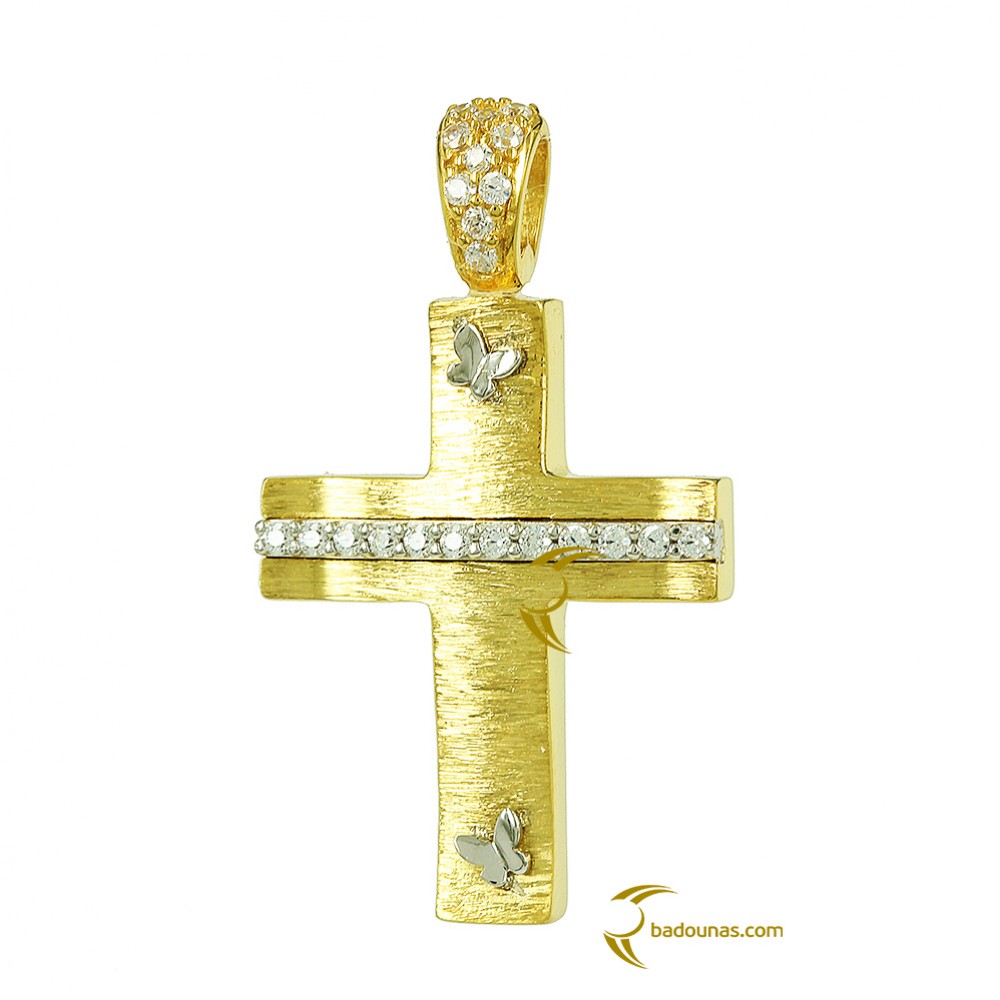 Γυναικείος σταυρός Κίτρινος και λευκός χρυσός K14 με ημιπολύτιμες πέτρες  Aneli collection Κωδικός 003138