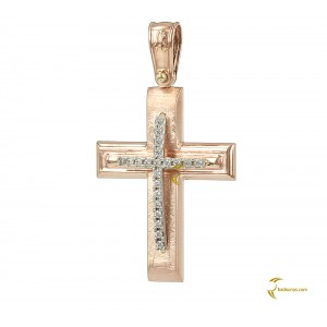 Γυναικείος σταυρός Ροζ και λευκός χρυσός Κ14 με ημιπολύτιμες πέτρες Aneli collection Κωδικός 004009