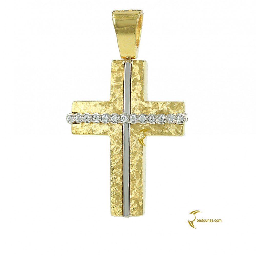 Γυναικείος σταυρός Κίτρινος και λευκός χρυσός K14 με ημιπολύτιμες πέτρες Aneli collection Κωδικός 004181