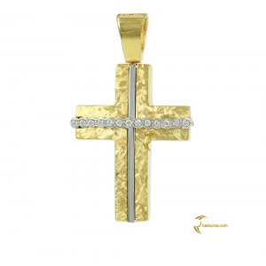 Γυναικείος σταυρός Κίτρινος και λευκός χρυσός K14 με ημιπολύτιμες πέτρες Aneli collection Κωδικός 004181