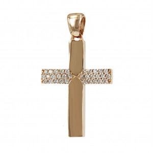 Γυναικείος σταυρός Ροζ χρυσός K14 Κωδικός με ημιπολύτιμες πέτρες 006165 