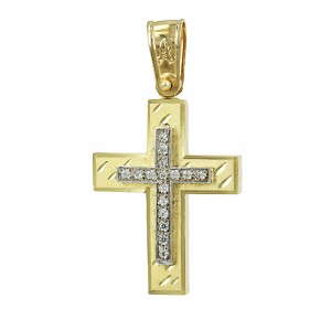Γυναικείος σταυρός Kίτρινος και λευκός χρυσός K14 με ημιπολύτιμες πέτρες Aneli collection Κωδικός 006980