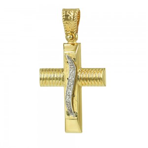 Γυναικείος σταυρός Kίτρινος και λευκός χρυσός K14 με ημιπολύτιμες πέτρες Aneli collection Κωδικός 006987