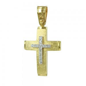 Γυναικείος σταυρός Kίτρινος και λευκός χρυσός K14 με ημιπολύτιμες πέτρες Aneli collection Κωδικός 006988