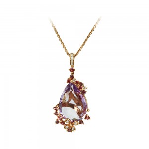Necklace Pink gold K18 with Amethyst, Tourmaline and Diamonds Code 005696 