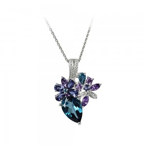 Necklace White gold K18 with Amethyst,Topaz, Iolite and Diamonds K18 Code 005699 