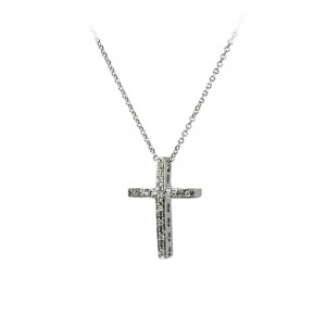 Cross with chain White gold K18 and diamond Brilliant cut Code 006177 