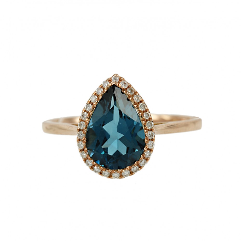 Δαχτυλίδι Ροζ χρυσός Κ18 με London Blue Τοπάζι και Διαμάντια Κωδικός 006184