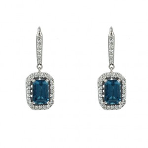 Earrings White gold K18 with London Blue Topaz and diamonds Code 006675