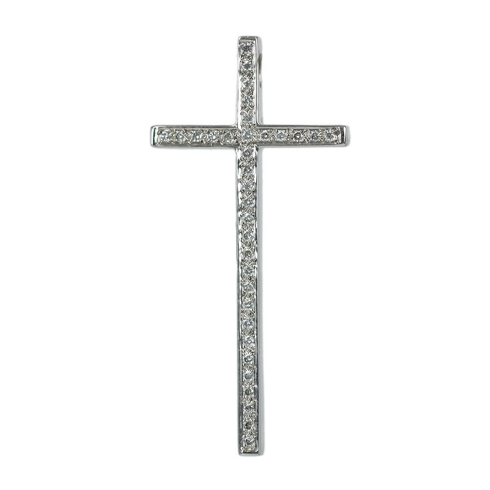 Γυναικείος σταυρός  Λευκός χρυσός Κ18 με διαμάντια Κωδικός 006845