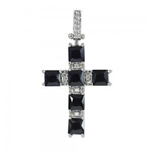 Woman's cross pendant White gold K18 with Onyx and semiprecious crystals Code 006853