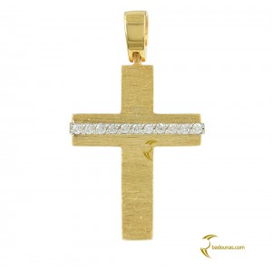 Γυναικείος σταυρός Κίτρινος και λευκός χρυσός Κ18 με διαμάντια Κωδικός 004194