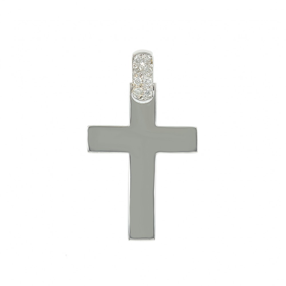 Γυναικείος σταυρός Λευκός χρυσός Κ18 με διαμάντια Κωδικός 005234