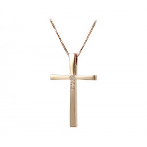 Γυναικείος σταυρός με αλυσίδα, Ροζ χρυσός Κ18 με διαμάντια Κωδικός 006704