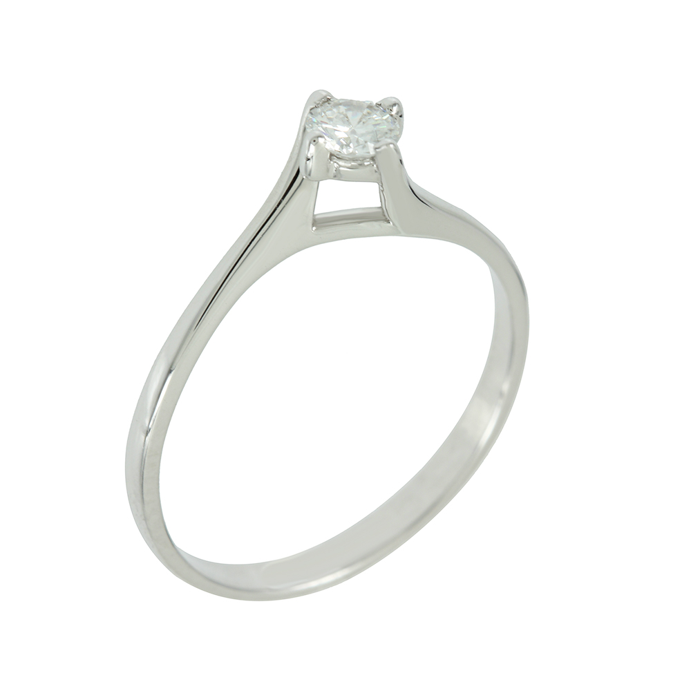 Μονόπετρο δαχτυλίδι Λευκός χρυσός Κ18 με διαμάντι Κωδικός 006474
