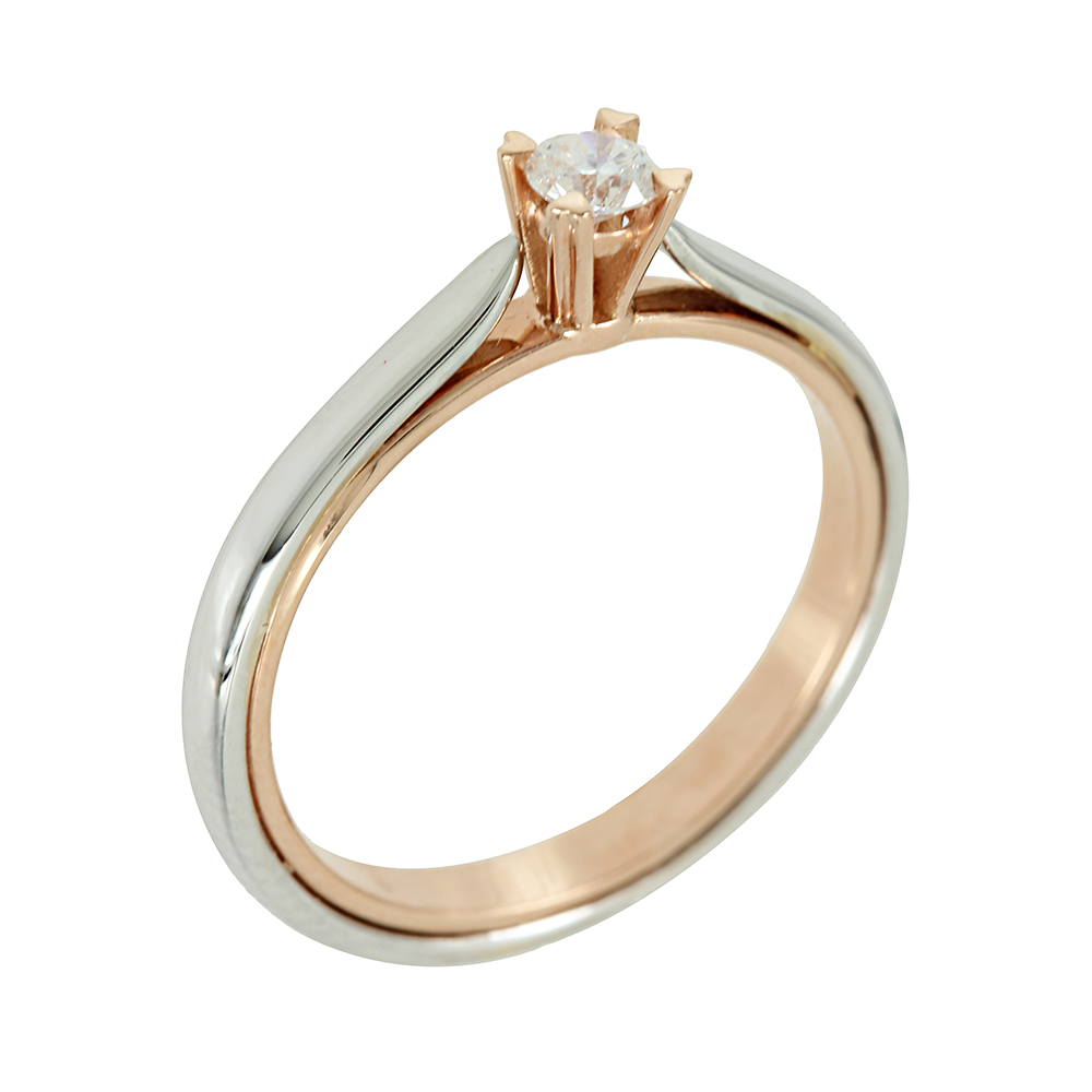 Δίχρωμο Μονόπετρο δαχτυλίδι Ροζ και λευκό χρυσός Κ18 με διαμάντι Κωδικός 006664