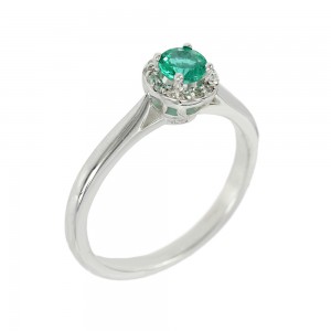 Ring Rosette White gold K18 with diamonds and Εmerald  Code 006670 