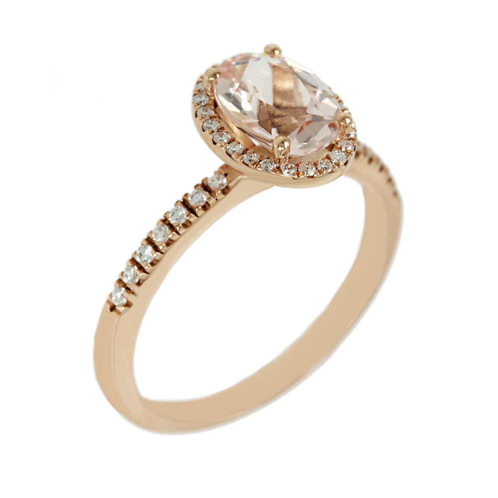 Δαχτυλίδι Ροζέτα Ροζ χρυσός Κ18 με Μοργκανίτη και Διαμάντια Κωδικός 006702